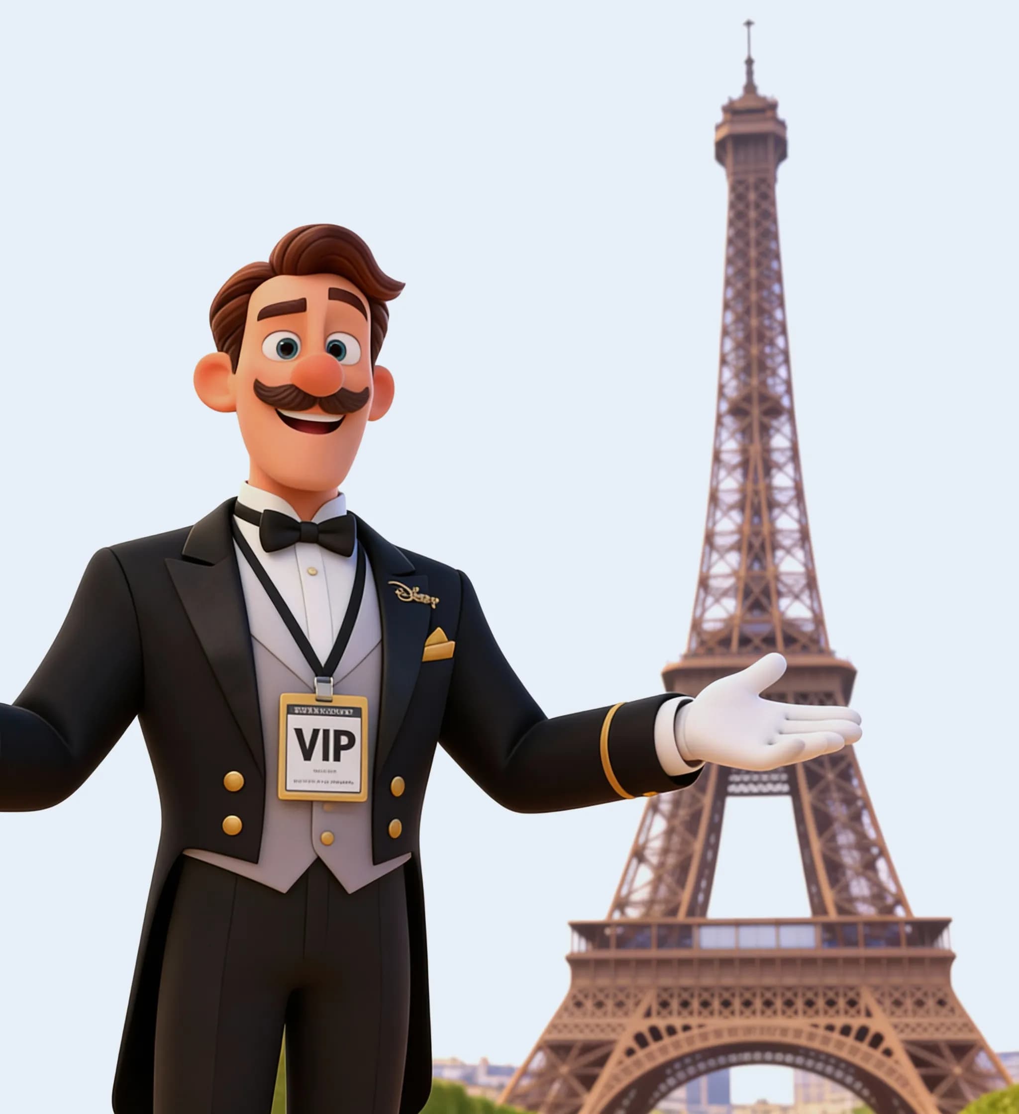 гид на фоне Эйфелевой башни